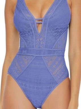 BECCA by Rebecca Virtue Color Play Crochet Plunge One-Piece swimsuit S